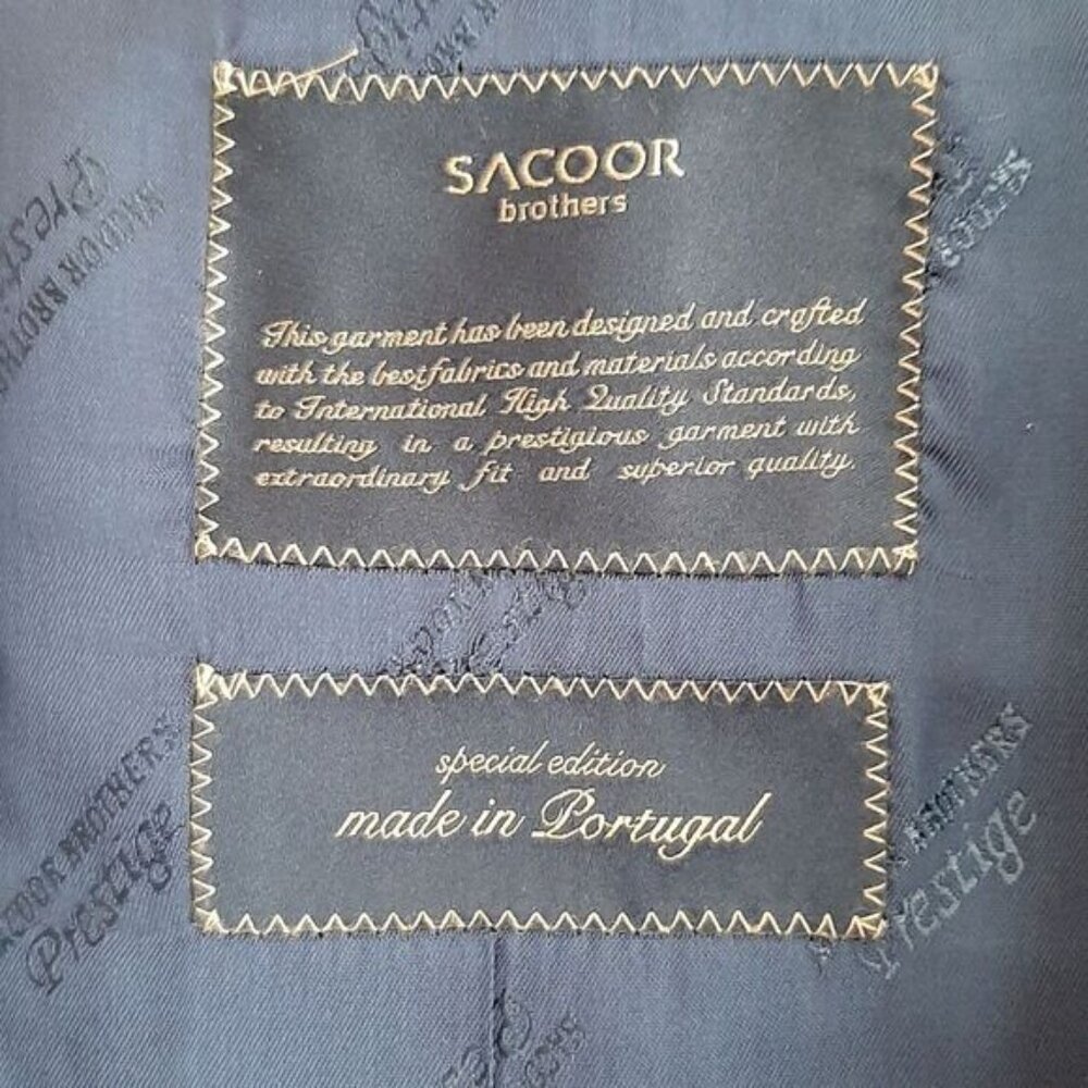 SACOOR BROTHERS Portugal Super 130's Virgin Wool Blazer Jacket Navy Men's Sz 42 - Picture 14 of 16